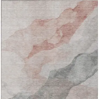 10' X 14' Salmon And Gray Abstract Washable Indoor Outdoor Area Rug