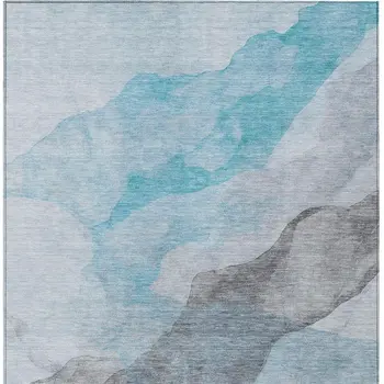 9' X 12' Teal Blue And Gray Abstract Washable Indoor Outdoor Area Rug