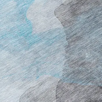 9' X 12' Teal Blue And Gray Abstract Washable Indoor Outdoor Area Rug
