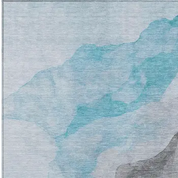 10' X 14' Teal Blue And Gray Abstract Washable Indoor Outdoor Area Rug