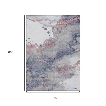 3' X 5' Blush And Gray Abstract Washable Indoor Outdoor Area Rug