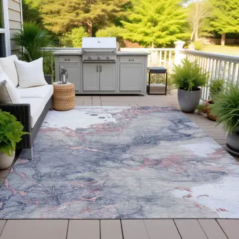 5' X 8' Blush And Gray Abstract Washable Indoor Outdoor Area Rug