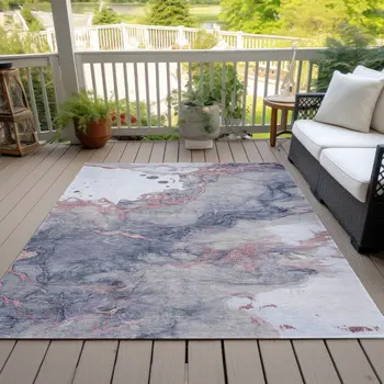 5' X 8' Blush And Gray Abstract Washable Indoor Outdoor Area Rug