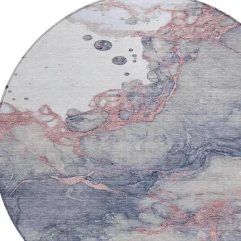 8' Blush And Gray Round Abstract Washable Indoor Outdoor Area Rug