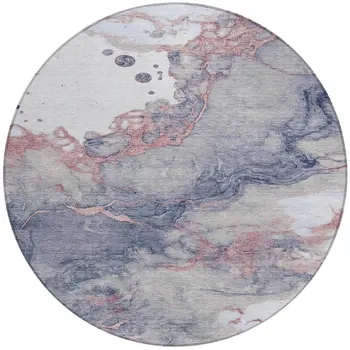 8' Blush And Gray Round Abstract Washable Indoor Outdoor Area Rug