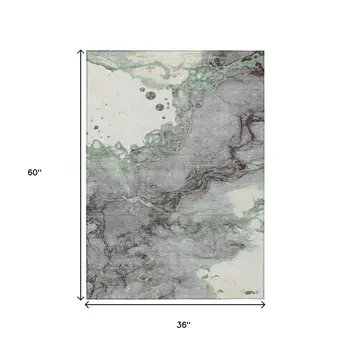 3' X 5' Green And Gray Abstract Washable Indoor Outdoor Area Rug