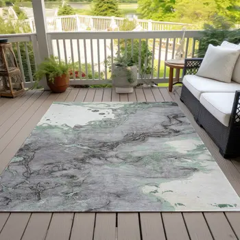 3' X 5' Green And Gray Abstract Washable Indoor Outdoor Area Rug