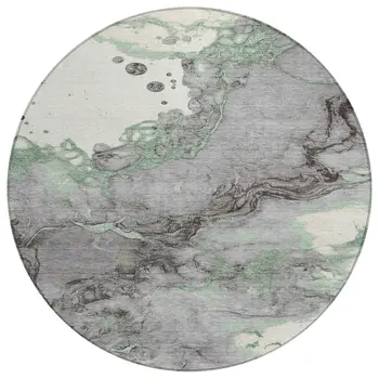 8' Green And Gray Round Abstract Washable Indoor Outdoor Area Rug
