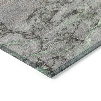 8' Green And Gray Round Abstract Washable Indoor Outdoor Area Rug