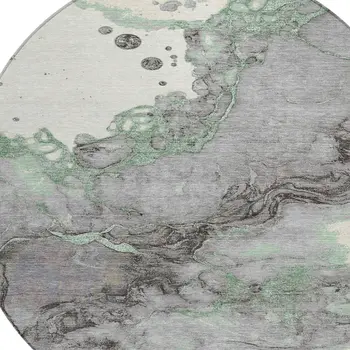 8' Green And Gray Round Abstract Washable Indoor Outdoor Area Rug