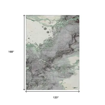 10' X 14' Green And Gray Abstract Washable Indoor Outdoor Area Rug