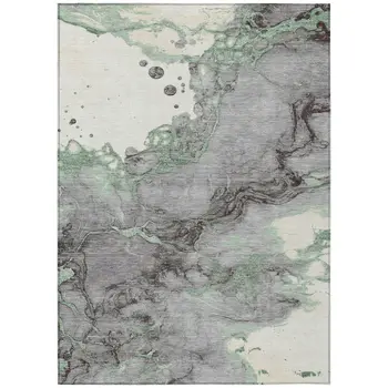 10' X 14' Green And Gray Abstract Washable Indoor Outdoor Area Rug