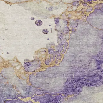 5' X 8' Purple And Gold Abstract Washable Indoor Outdoor Area Rug