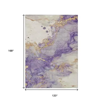 10' X 14' Purple And Gold Abstract Washable Indoor Outdoor Area Rug