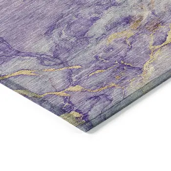 10' X 14' Purple And Gold Abstract Washable Indoor Outdoor Area Rug