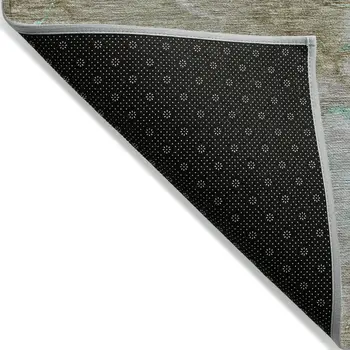 9' X 12' Teal Blue And Brown Abstract Washable Indoor Outdoor Area Rug