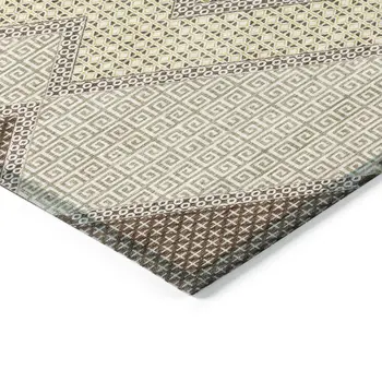 8' X 10' Brown Copper And Fern Green Geometric Washable Indoor Outdoor Area Rug