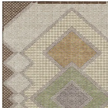 9' X 12' Brown Copper And Fern Green Geometric Washable Indoor Outdoor Area Rug