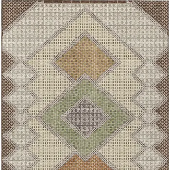 10' X 14' Brown Copper And Fern Green Geometric Washable Indoor Outdoor Area Rug