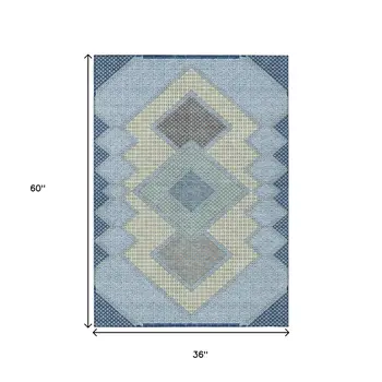 3' X 5' Denim Blue Gray And Brown Geometric Washable Indoor Outdoor Area Rug