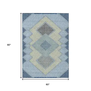 5' X 8' Denim Blue Gray And Brown Geometric Washable Indoor Outdoor Area Rug