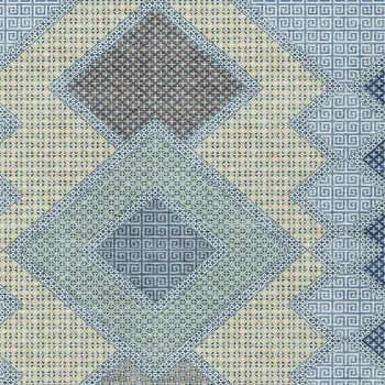 5' X 8' Denim Blue Gray And Brown Geometric Washable Indoor Outdoor Area Rug