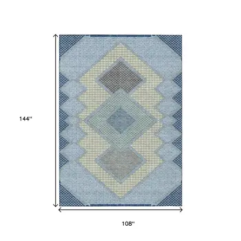 9' X 12' Denim Blue Gray And Brown Geometric Washable Indoor Outdoor Area Rug