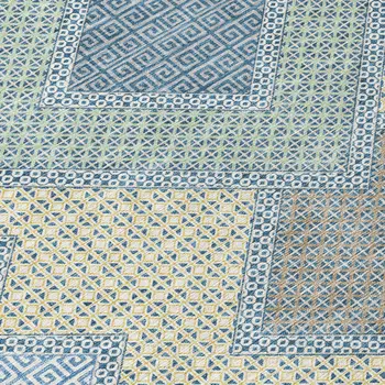 9' X 12' Denim Blue Gray And Brown Geometric Washable Indoor Outdoor Area Rug