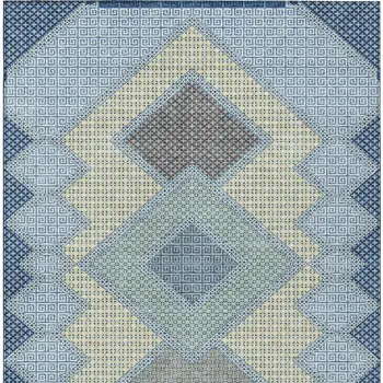 10' X 14' Denim Blue Gray And Brown Geometric Washable Indoor Outdoor Area Rug