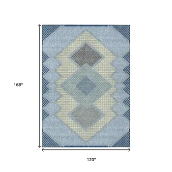 10' X 14' Denim Blue Gray And Brown Geometric Washable Indoor Outdoor Area Rug