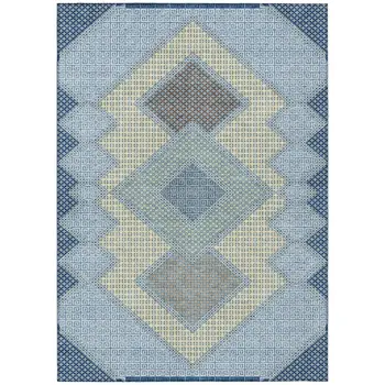 10' X 14' Denim Blue Gray And Brown Geometric Washable Indoor Outdoor Area Rug