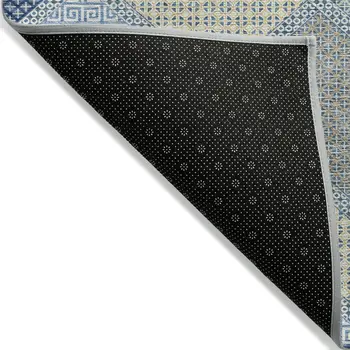 10' X 14' Denim Blue Gray And Brown Geometric Washable Indoor Outdoor Area Rug