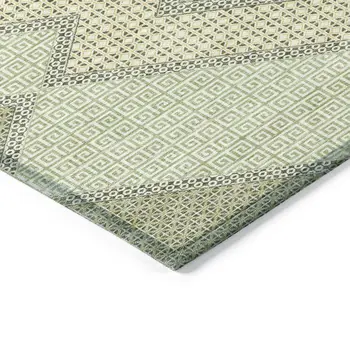 5' X 8' Green Gray And Taupe Geometric Washable Indoor Outdoor Area Rug