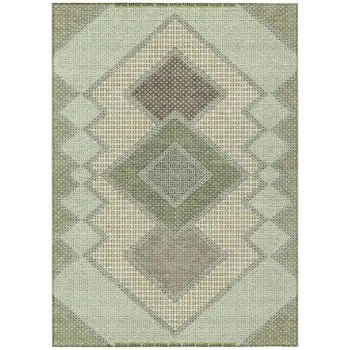 9' X 12' Green Gray And Taupe Geometric Washable Indoor Outdoor Area Rug