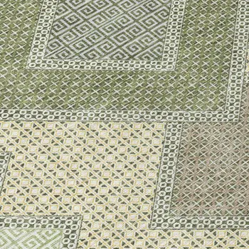 9' X 12' Green Gray And Taupe Geometric Washable Indoor Outdoor Area Rug