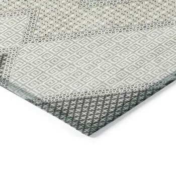 8' Gray Gold And Charcoal Round Geometric Washable Indoor Outdoor Area Rug
