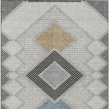 9' X 12' Gray Gold And Charcoal Geometric Washable Indoor Outdoor Area Rug