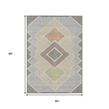 5' X 8' Pewter Copper And Silver Geometric Washable Indoor Outdoor Area Rug