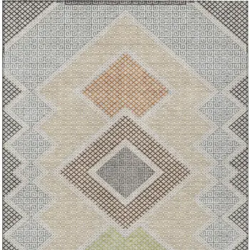 5' X 8' Pewter Copper And Silver Geometric Washable Indoor Outdoor Area Rug