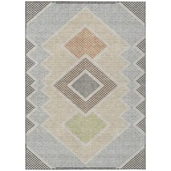 9' X 12' Pewter Copper And Silver Geometric Washable Indoor Outdoor Area Rug