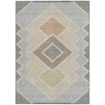 9' X 12' Pewter Copper And Silver Geometric Washable Indoor Outdoor Area Rug