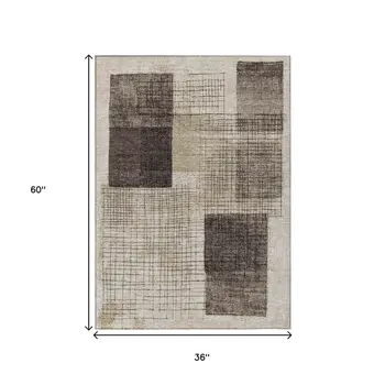 3' X 5' Brown And Taupe Geometric Washable Indoor Outdoor Area Rug