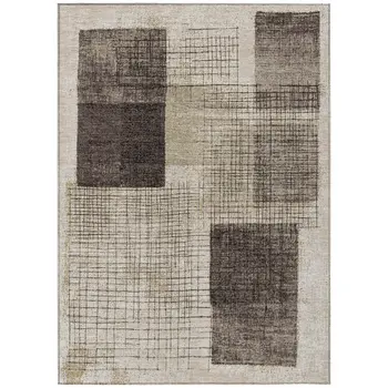 3' X 5' Brown And Taupe Geometric Washable Indoor Outdoor Area Rug