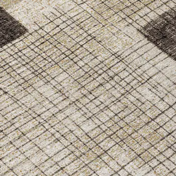 8' Brown And Taupe Round Geometric Washable Indoor Outdoor Area Rug
