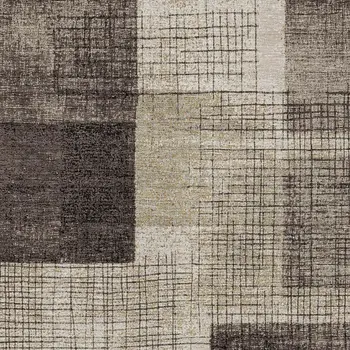 9' X 12' Brown And Taupe Geometric Washable Indoor Outdoor Area Rug