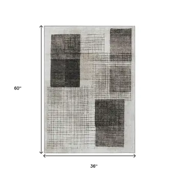 3' X 5' Ivory And Black Geometric Washable Indoor Outdoor Area Rug