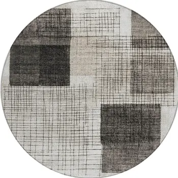 8' Ivory And Black Round Geometric Washable Indoor Outdoor Area Rug