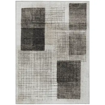 8' X 10' Ivory And Black Geometric Washable Indoor Outdoor Area Rug