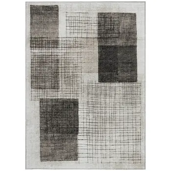 10' X 14' Ivory And Black Geometric Washable Indoor Outdoor Area Rug