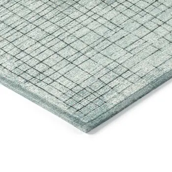 3' X 5' Teal Blue And Gray Geometric Washable Indoor Outdoor Area Rug